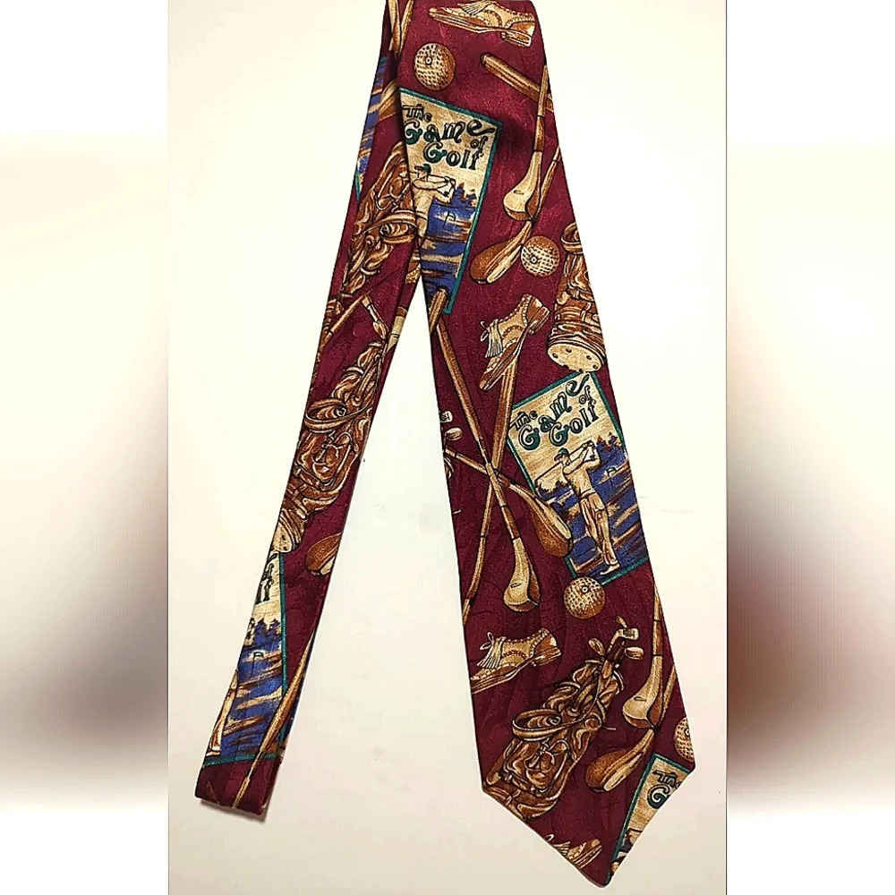 Arnold Palmer The Game of Golf Mens Neck Tie Burgundy Brown